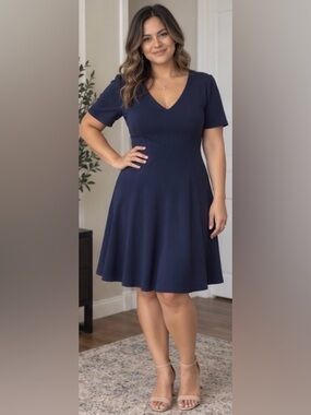St. john black label knit navy fit and flare dress sz 8. NWT (C2)